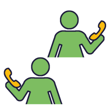 Colourful Icon depicting 2 people speaking on the phone to each other