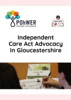 Cover of the Gloucestershire Care Act Easy Read leaflet - it has a white background and a photo of a man writing