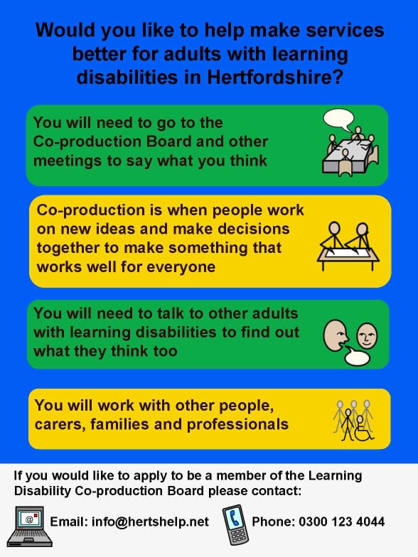Hertfordshire Learning Disability Co-production Board Flyer front page preview