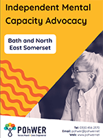 Cover of the Independent Mental Capacity Advocacy Leaflet - it has a yellow background and a photo of a woman speaking