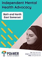 Cover of the Independent Mental Health Advocacy Leaflet - it has a blue background and a photo of a woman listening