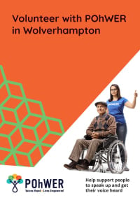 Cover of an orange leaflet with POhWER in Wolverhampton