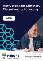 Cover of the POhWER Surrey Instructed Non-Statutory Discretionary Advocacy Leaflet - Navy with a photo of an older man