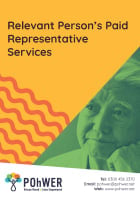 Cover of the Relevant Person’s Paid Representative Services leaflet – it has a yellow background and a photo of a man looking deep in thought