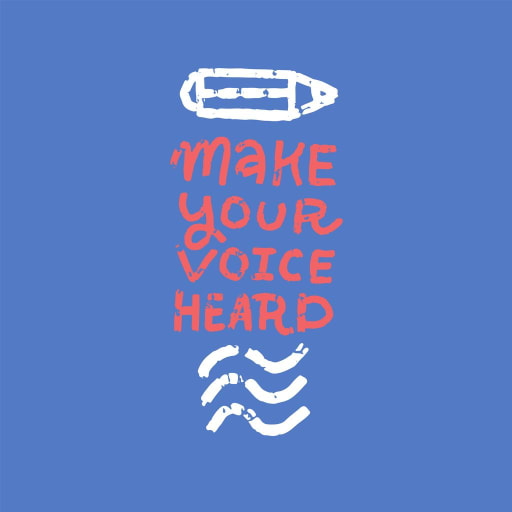 Make your voice heard text written on blue background