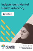 Independent Mental Health Advocacy Leaflet cover - blue with a photo of a woman wearing a hijab