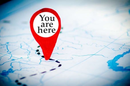 Map with a You Are Here pin