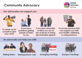 Suffolk Advocacy Service Community Advocacy easy-read postcard preview
