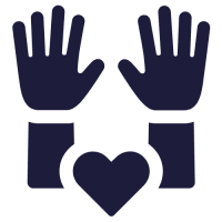 An illustration showing hands raised up and a heart symbol