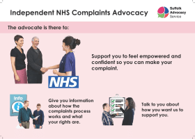Suffolk Advocacy Service NHS Complaints Advocacy easy-read postcard