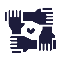 An icon showing a group of hands holding each other