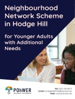Cover of the NNS in Hodge Hill leaflet for younger adults with additional needs. Includes a photo of two women talking.