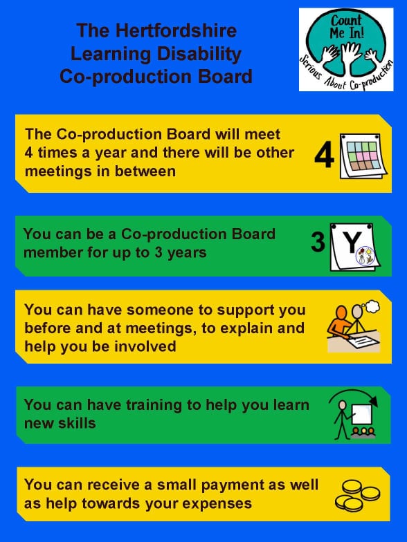 Hertfordshire Learning Disability Co-production Board Flyer back page preview