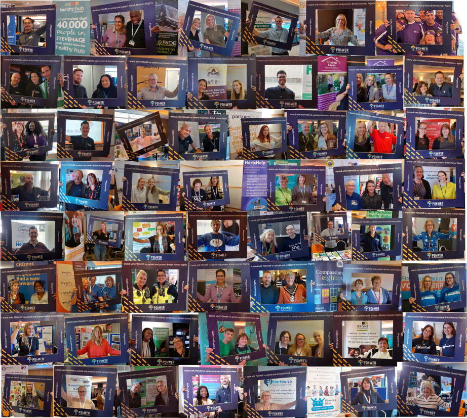A collage of images showing stallholders at the shout about it event