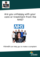 Cover of the Gloucestershire IHCAS East Read Leaflet - white bacground with dark green border. Shows an image of a woman surrounded by five NHS workers and an NHS logo
