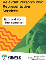 Cover of the Relevant Person’s Paid Representative Services leaflet – it has a yellow background and a photo of a man looking deep in thought