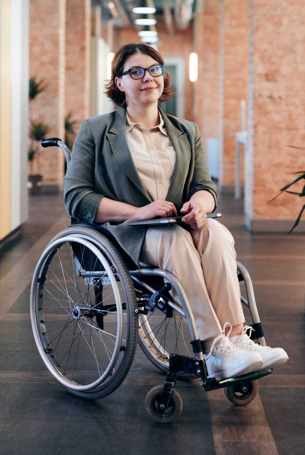 A young female wheelchair user