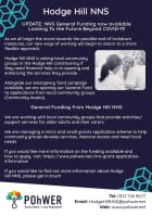 Hodge Hill NNS General Funding Poster – dark blue background with a photo of a young woman and an older woman in conversation