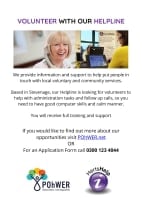 VOLUNTEER WITH OUR HELPLINE poster, We provide information and support to help put people in touch with local voluntary and community services.  Based in Stevenage, our Helpline is looking for volunteers to help with administration tasks and follow u